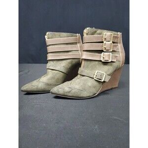 Michael Antonio Caxton Wedge Heel Booties Back Zip Buckle Accents Size 7